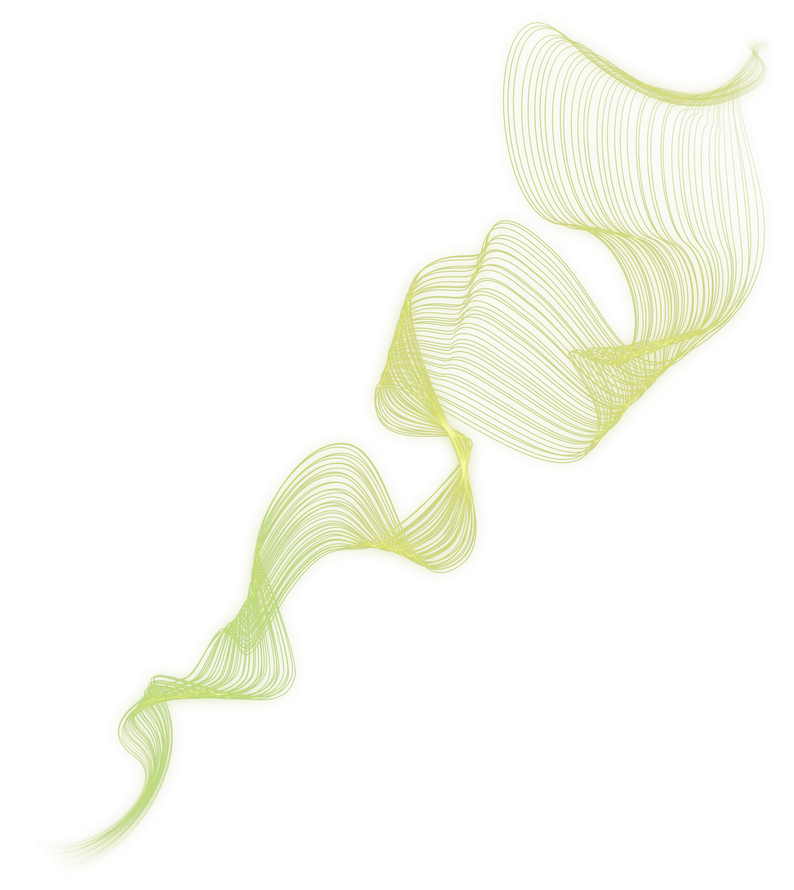 Swirling, textured ribbon in shades of green, ascending diagonally on white.