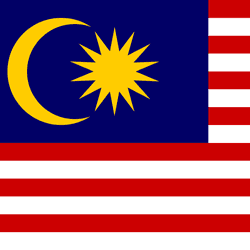 Malaysian flag: blue field with yellow crescent and star, red and white stripes.
