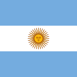 Flag of Argentina: blue-white-blue horizontal stripes with a golden sun in the center.