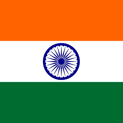 Indian flag: saffron, white, and green horizontal stripes with navy blue wheel in the center.
