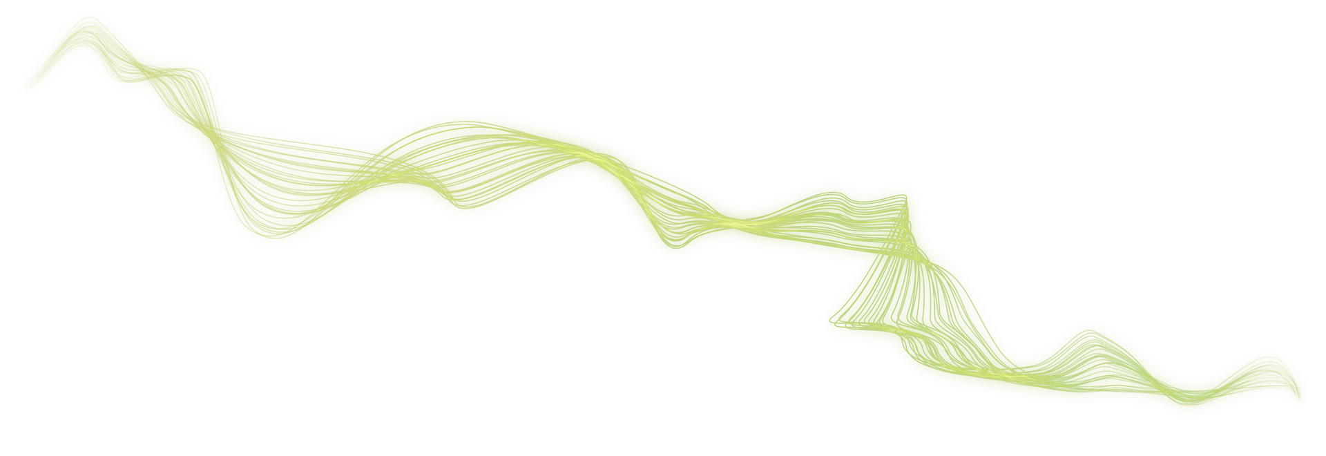 Green, wavy, abstract line on a white background.