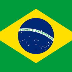 Flag of Brazil: green background, yellow diamond, blue circle with stars and 