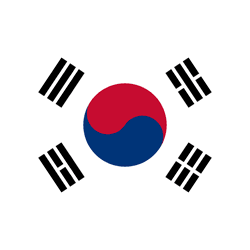 South Korean flag: white background with a central yin-yang symbol and four trigrams.