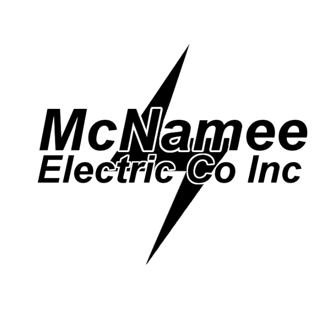 Logo for McNamee Electric Co Inc: text overlaid with a black lightning bolt.