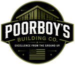 Forge Point Industries Poorboy’s Building Co. logo in black, gold, and white with “Excellence from the ground up.”