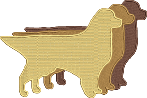 Three different colored dogs are stacked on top of each other