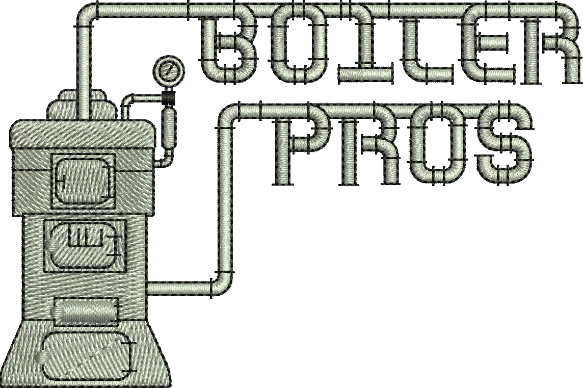 A black and white drawing of a boiler with the words `` boiler pros '' written above it.