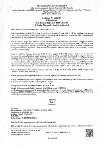 certificato azienda autorizzata allo smaltimento dell'eternit