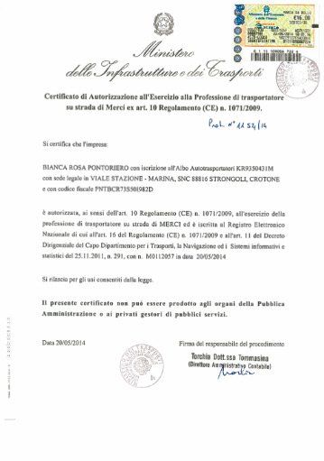 autorizzazione ministero infrastrutture per trasporto merci