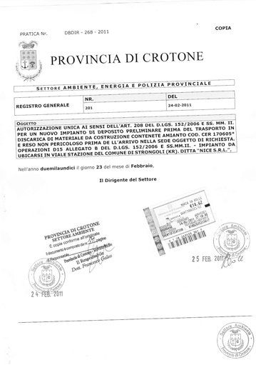 autorizzazione provinciale per nuovo impianto di deposito