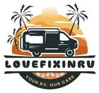 Logo featuring a dark RV silhouette, palm trees, and text "LOVEFIXINR" and "YOUR RV. OUR CARE" against a sunset background.