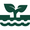 A green icon of a plant growing out of the water.