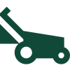 A green lawn mower icon on a white background.