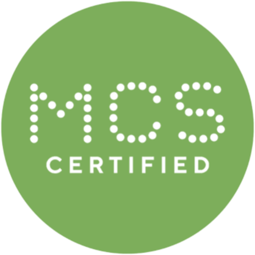 Green circular icon with the white text 