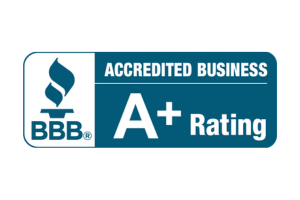 BBB Accredited Business logo, blue and white. Shows an A+ rating.