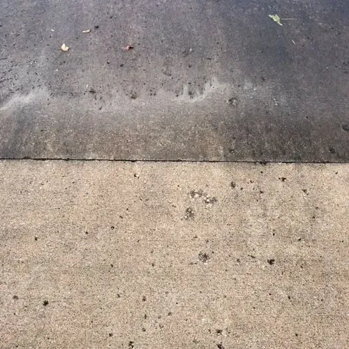 Concrete sidewalk, top half appears wet and dark, bottom half lighter and dry.