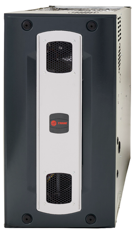 A black and white air conditioner on a white background.