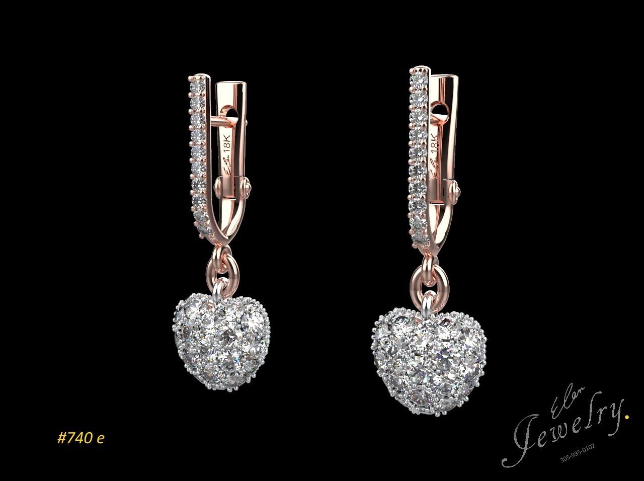 Diamond earring with heart shape rose and white .