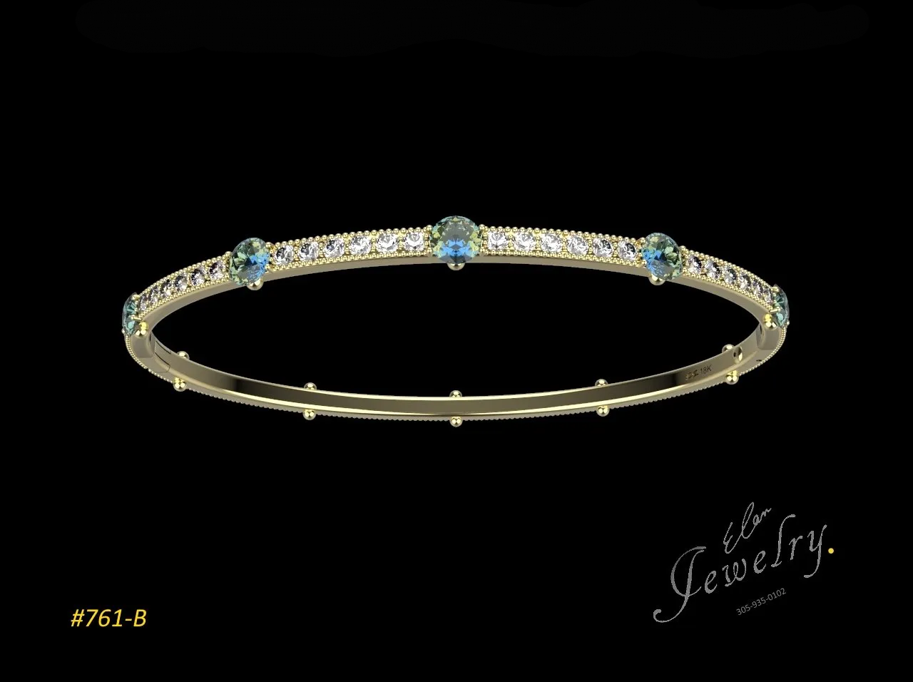 Diamond bracelet  18 carat yellow gold and color stones