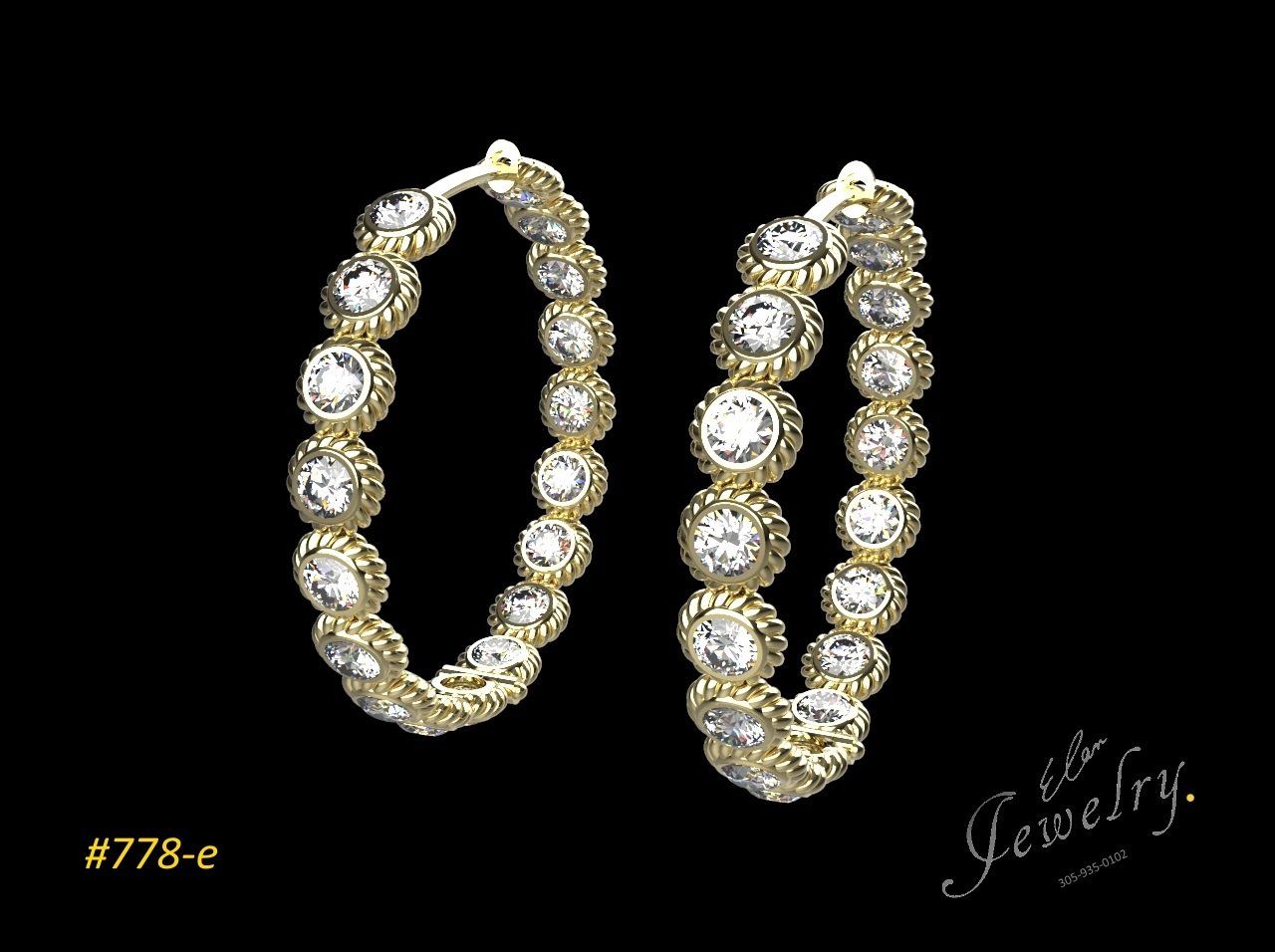 Pave hoops wit round diamond yellow gold.