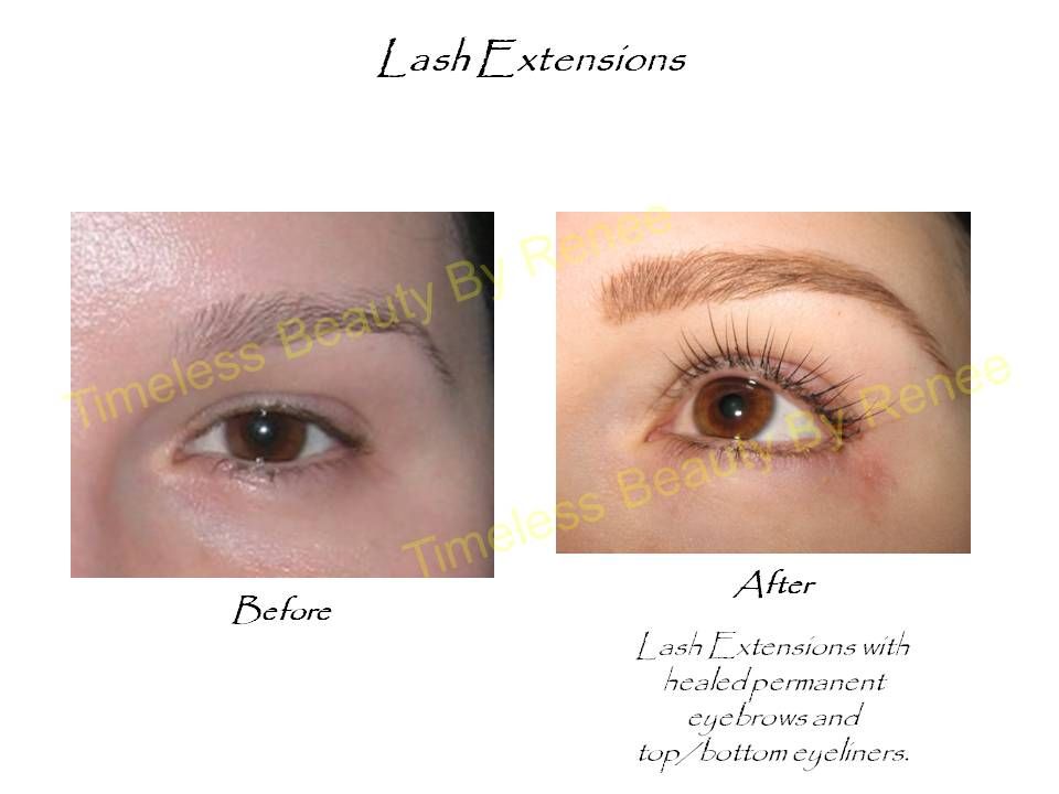 A before and after photo of a woman with lash extensions