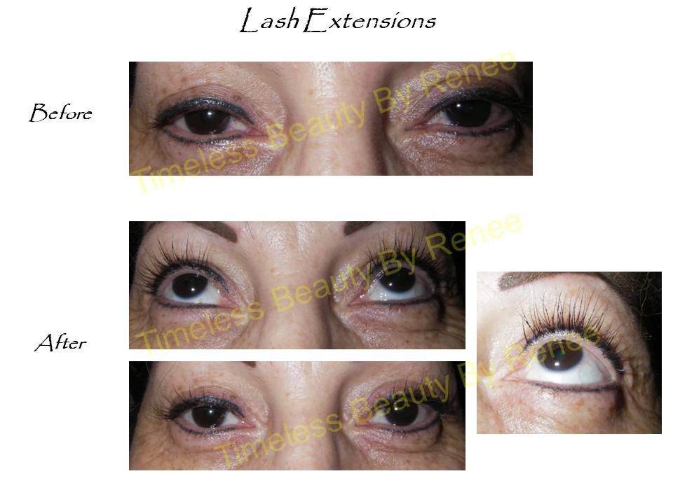 A before and after photo of a woman 's eyes with lash extensions.