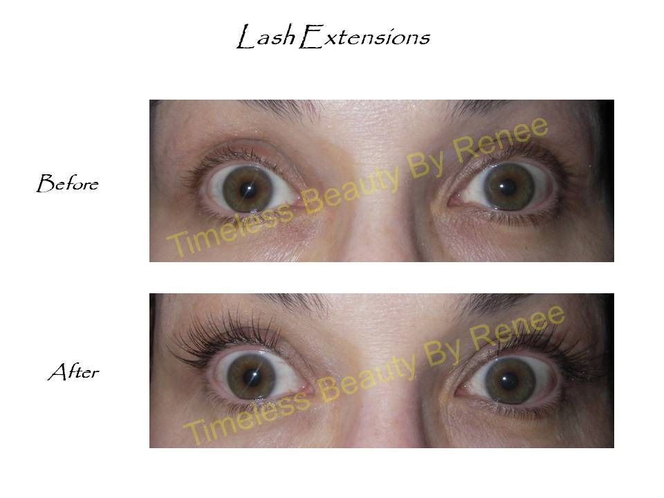 A picture of a woman 's eyes before and after lash extensions