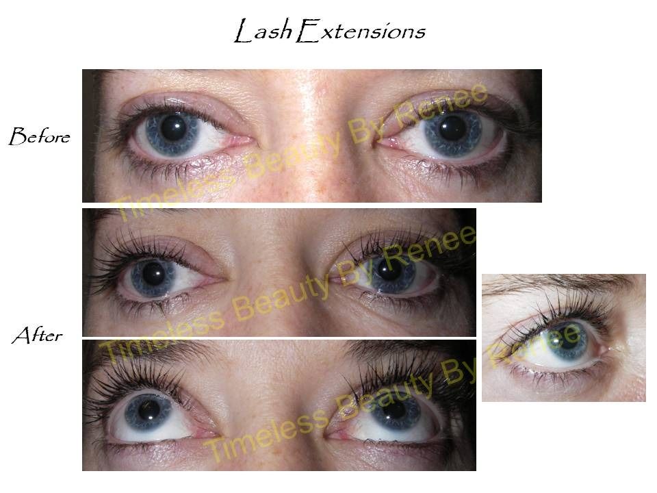 A before and after photo of a woman 's eyes with lash extensions