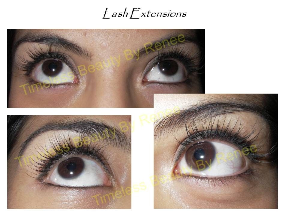 Three pictures of a woman 's eyes with lash extensions