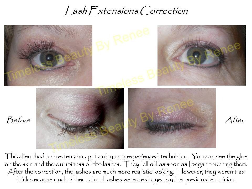 A before and after photo of a woman 's eye with lash extensions