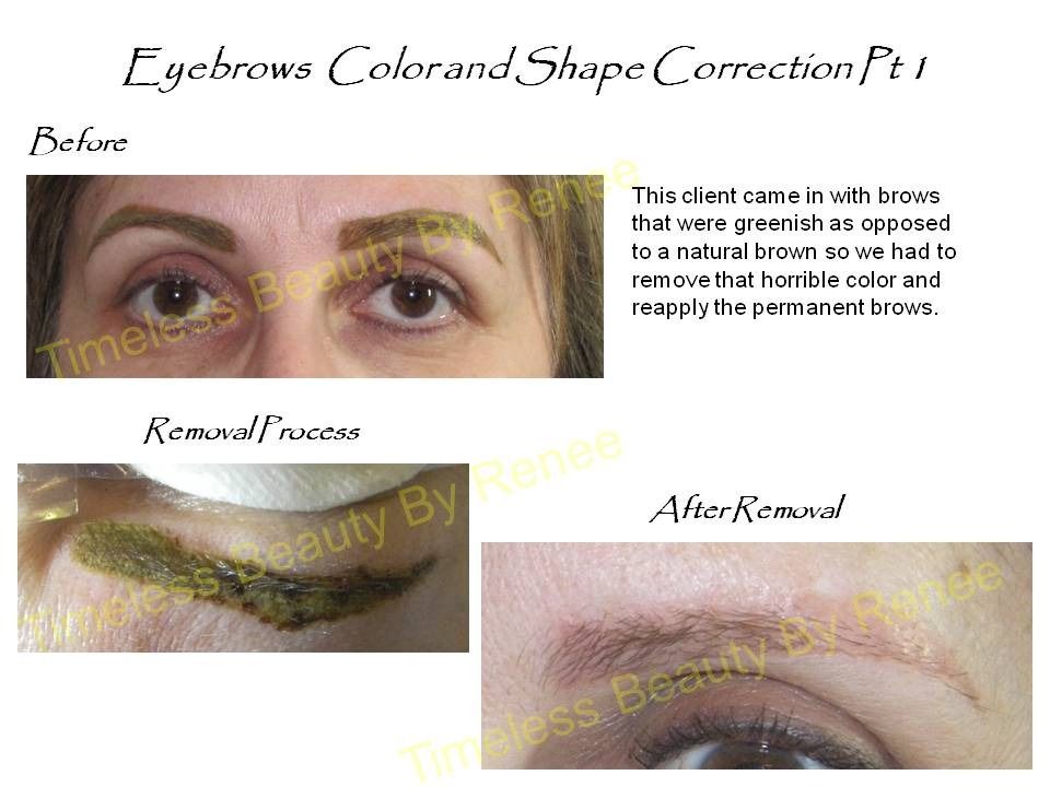 A before and after picture of a woman 's eyebrows color and shape correction