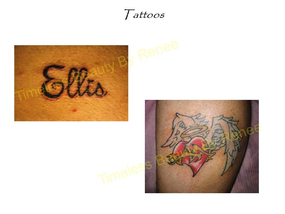 A tattoo of the name ellis and a tattoo of a heart with wings