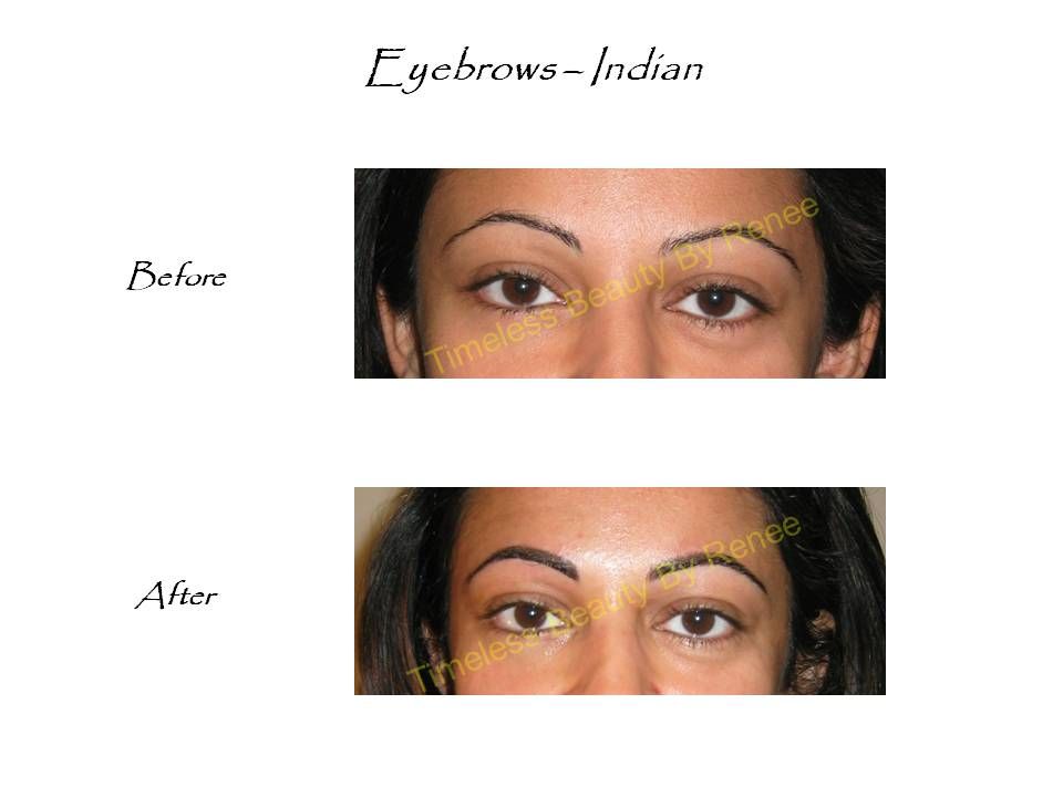 A before and after picture of a woman 's eyebrows
