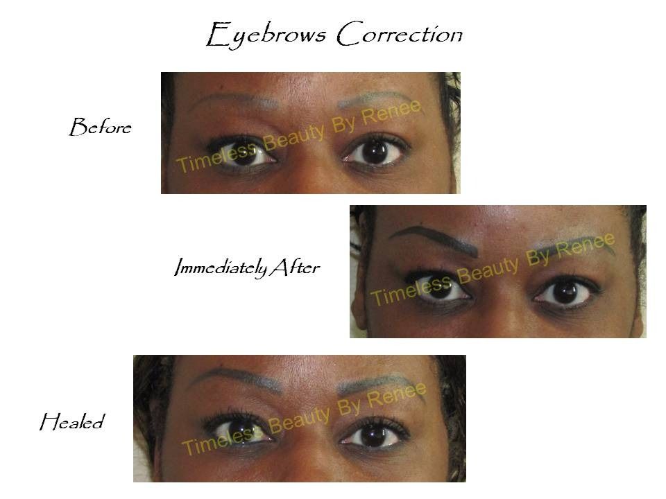 A before and after picture of eyebrows correction