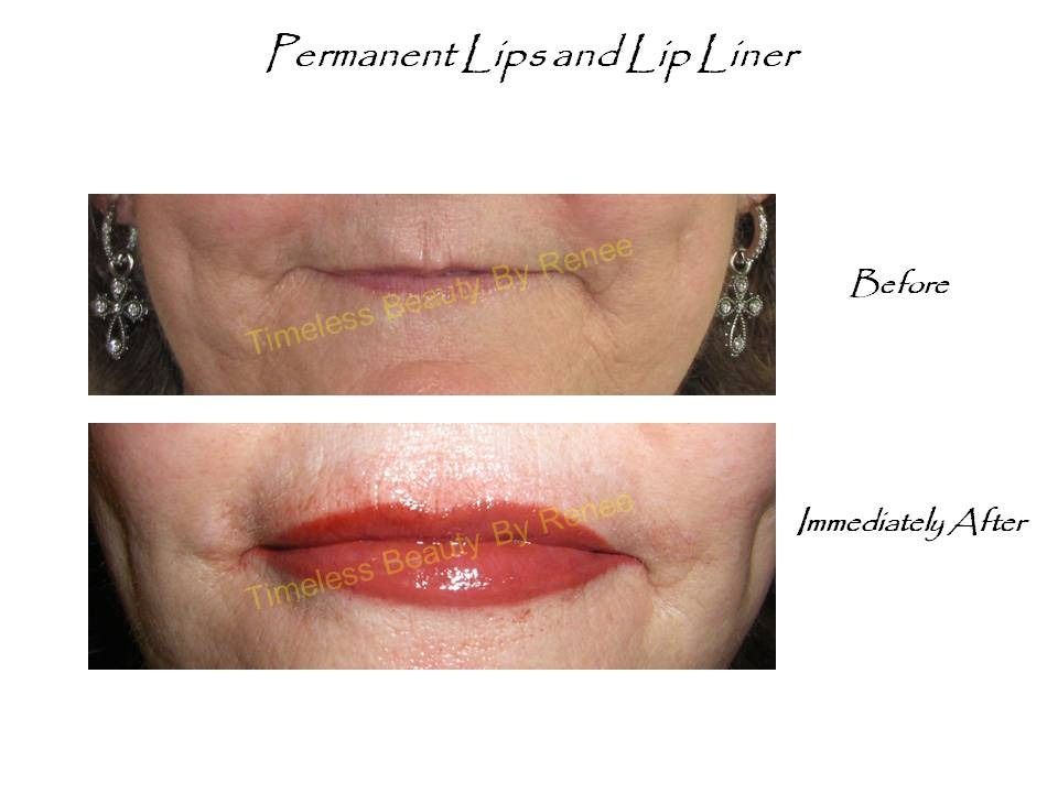 A picture of a woman 's lips before and after permanent lip liner