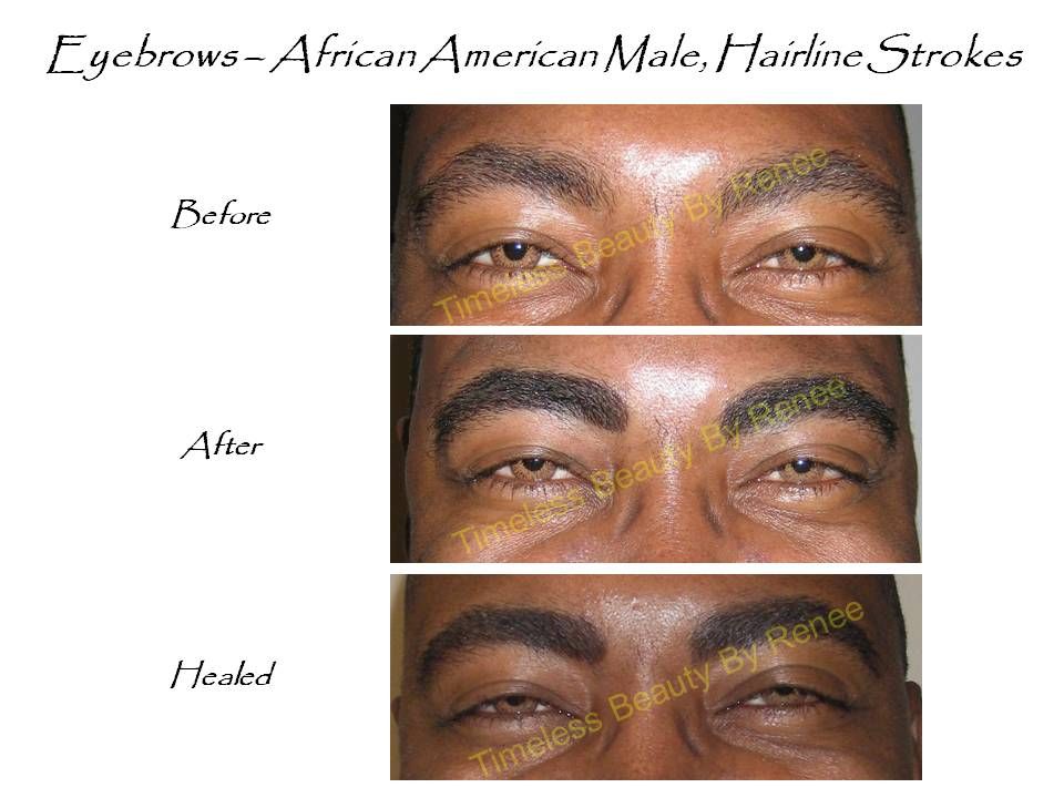 A before and after picture of a man 's eyebrows