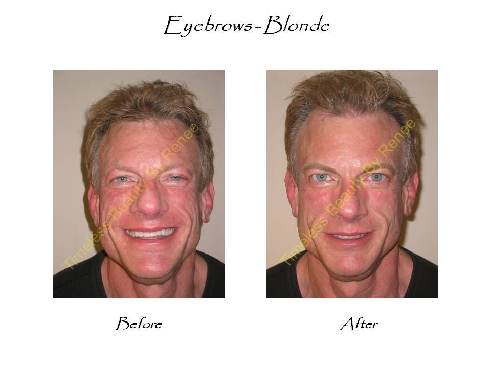 A before and after photo of a man with blonde eyebrows