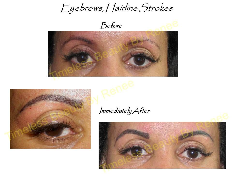 A before and after picture of a woman 's eyebrows