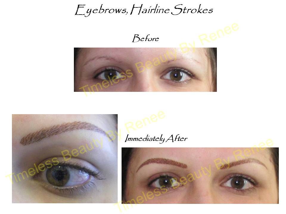 A before and after picture of a woman 's eyebrows