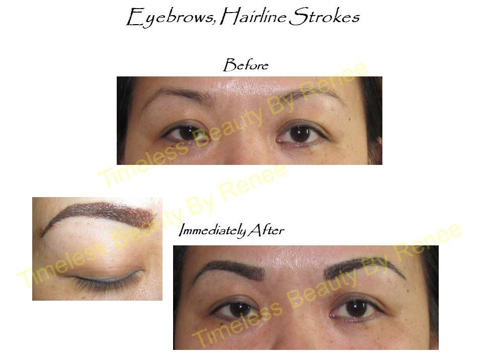 A before and after picture of a woman 's eyebrows