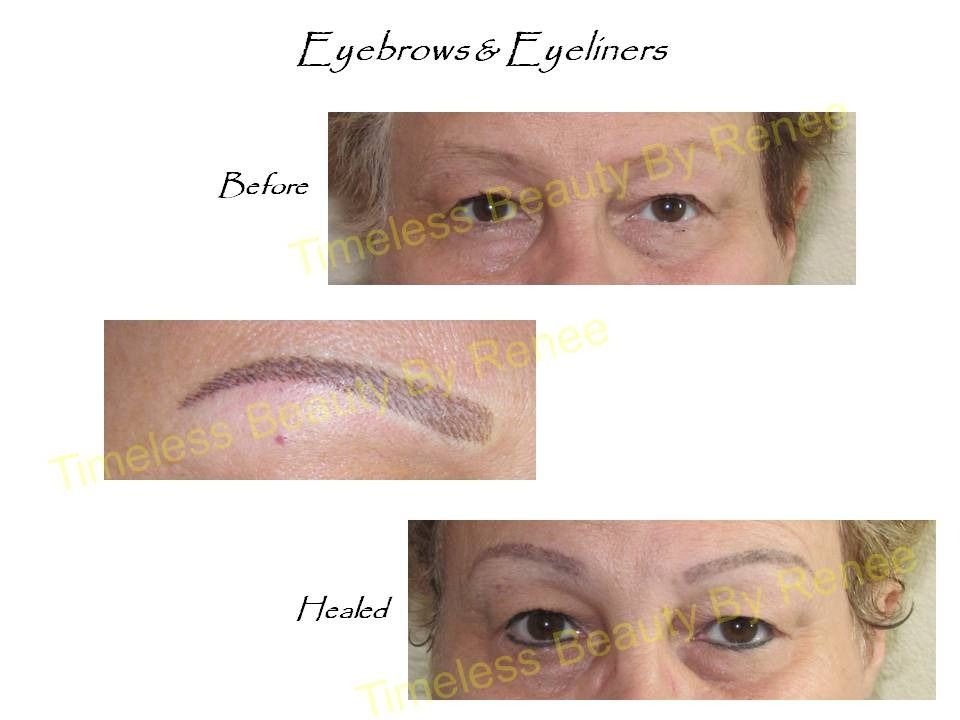 A before and after photo of a woman 's eyebrows and eyeliners