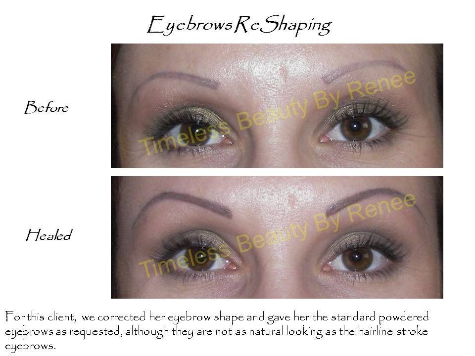 A before and after photo of a woman 's eyebrows