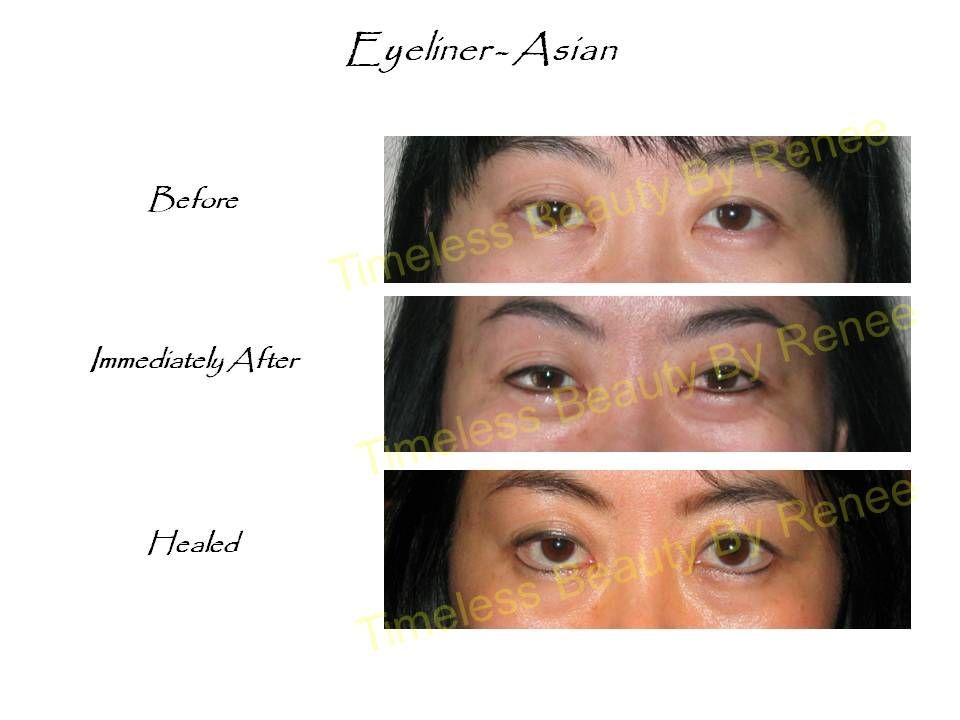 Three pictures of a woman 's eyes before and after eyeliner