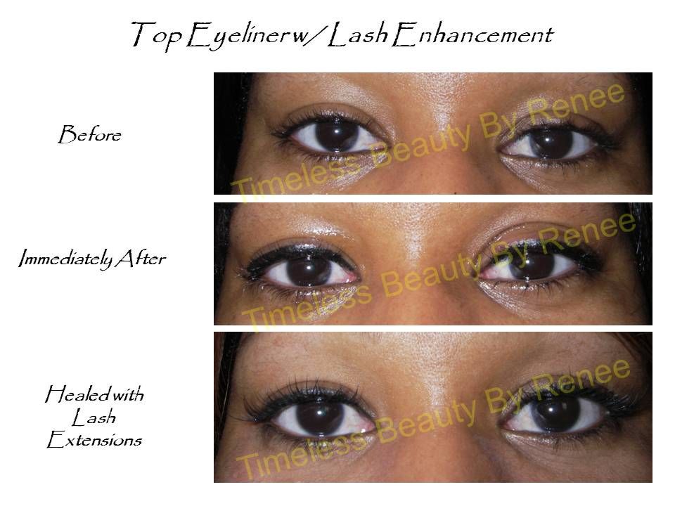 A before and after photo of a woman 's eyes