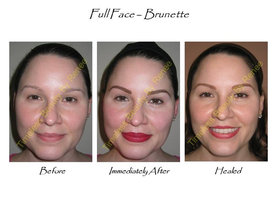 Three pictures of a woman 's face with the caption full face brunette