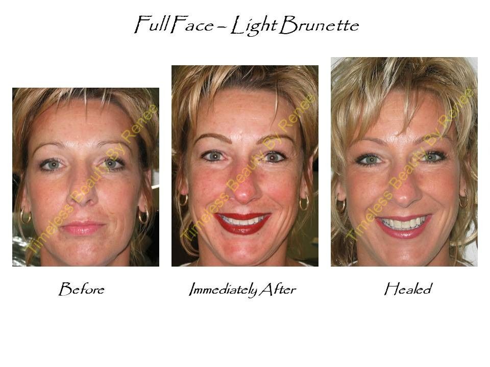 Three pictures of a woman 's face with the caption full face light brunette