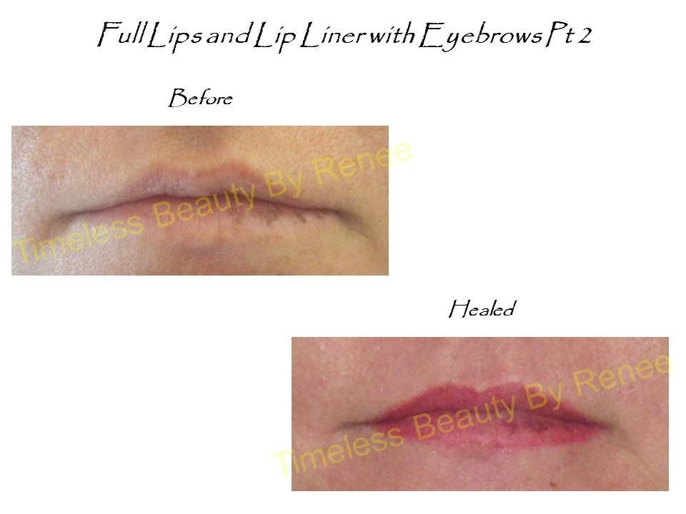 A before and after photo of a woman 's lips and eyebrows