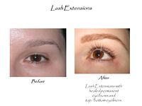 A before and after picture of a woman 's eyebrows and lashes.
