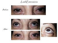 A before and after photo of a woman 's eyes with lash extensions.
