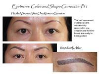 A before and after picture of a woman 's eyebrows.